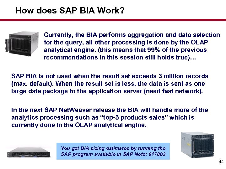 How does SAP BIA Work? Currently, the BIA performs aggregation and data selection for