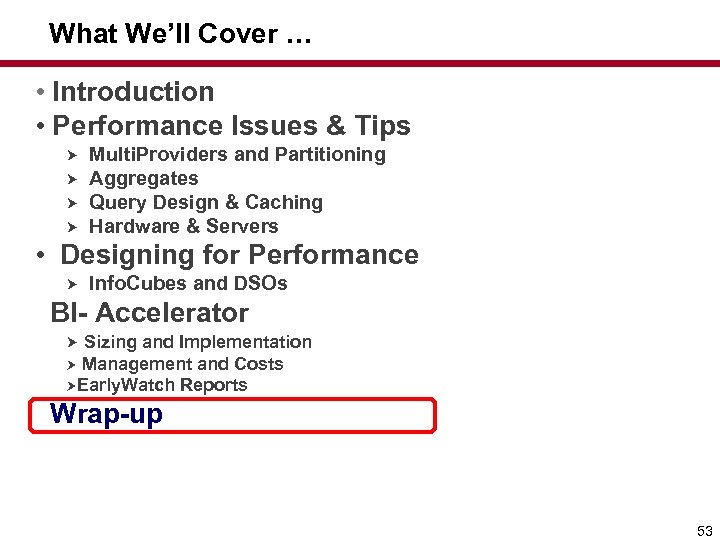 What We’ll Cover … • Introduction • Performance Issues & Tips Multi. Providers and