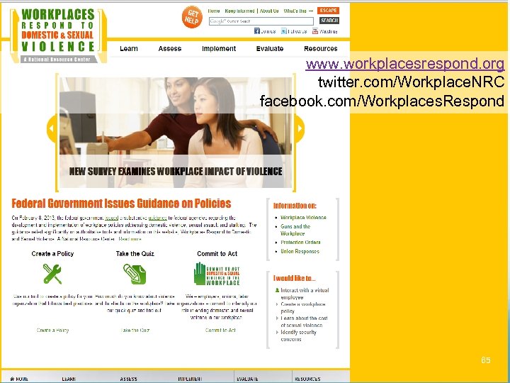 www. workplacesrespond. org twitter. com/Workplace. NRC facebook. com/Workplaces. Respond 65 