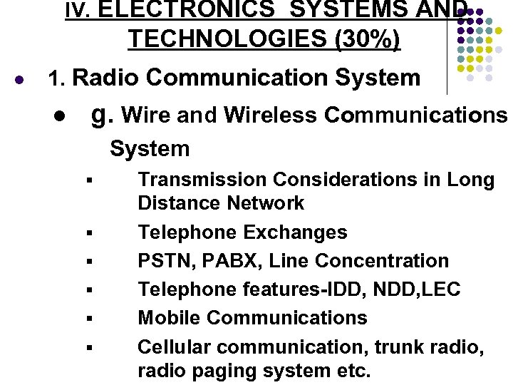 IV. ELECTRONICS SYSTEMS AND TECHNOLOGIES (30%) l 1. Radio Communication System l g. Wire