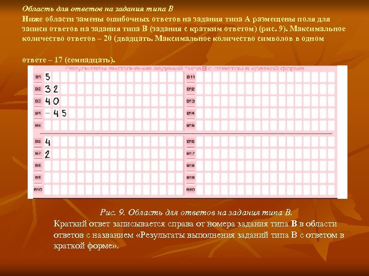 Область для ответов на задания типа В Ниже области замены ошибочных ответов на задания