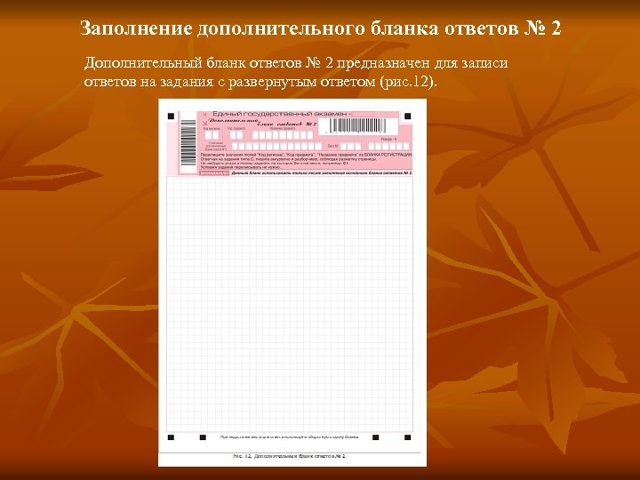 Заполнение дополнительного бланка ответов № 2 Дополнительный бланк ответов № 2 предназначен для записи