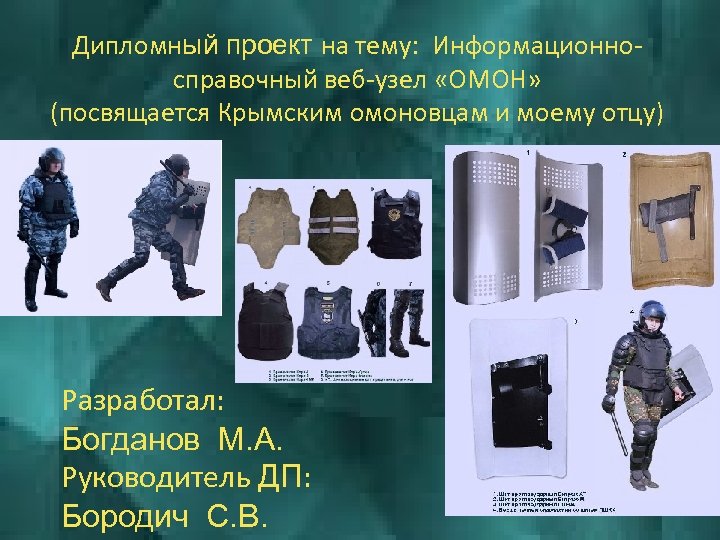 Дипломный проект на тему: Информационносправочный веб-узел «ОМОН» (посвящается Крымским омоновцам и моему отцу) Разработал: