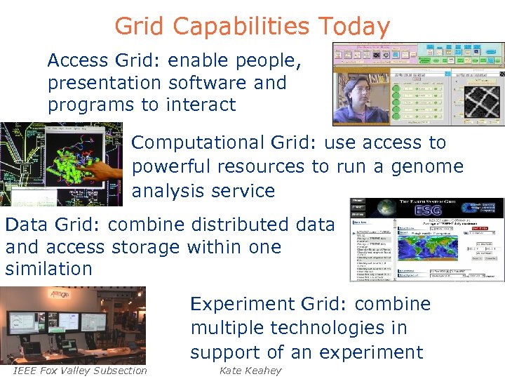 Grid Capabilities Today Access Grid: enable people, presentation software and programs to interact Computational