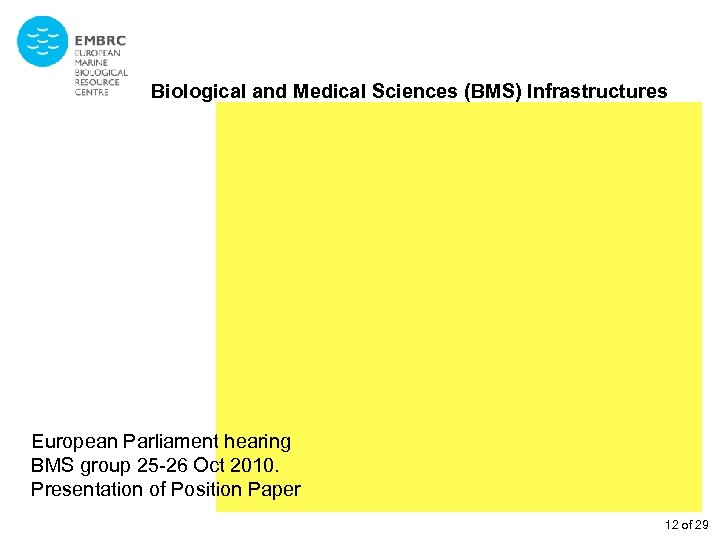 Biological and Medical Sciences (BMS) Infrastructures European Parliament hearing BMS group 25 -26 Oct