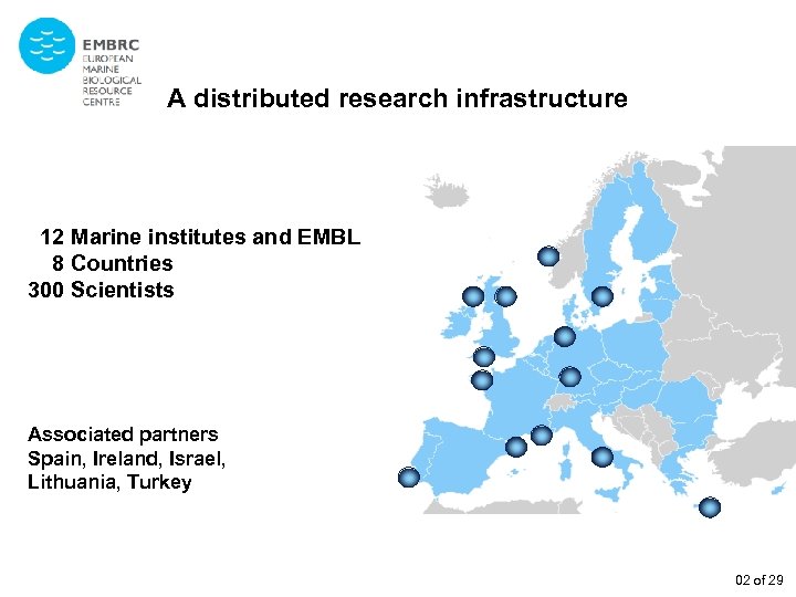 A distributed research infrastructure 12 Marine institutes and EMBL 8 Countries 300 Scientists Associated