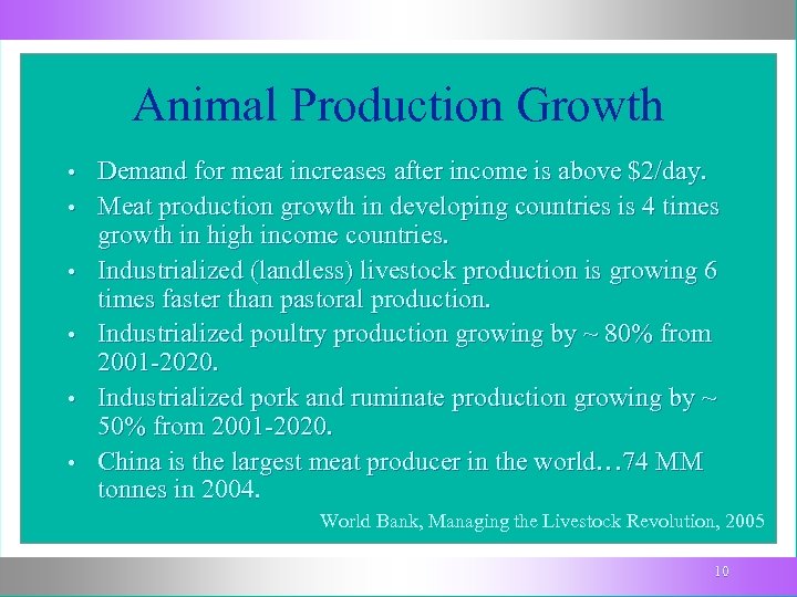 Animal Production Growth • • • Demand for meat increases after income is above