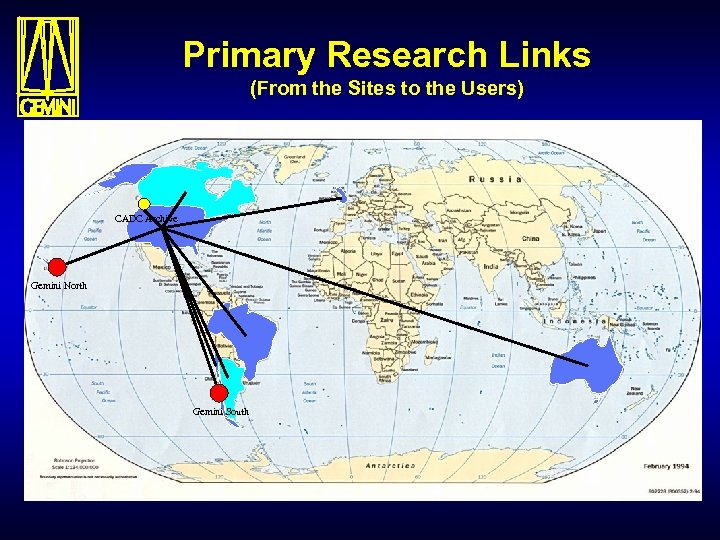 Primary Research Links (From the Sites to the Users) CADC Archive Gemini North Gemini