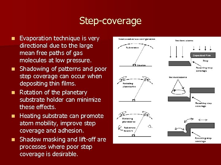 Step-coverage n n n Evaporation technique is very directional due to the large mean