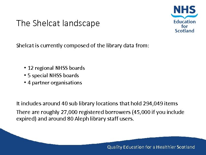 The Shelcat landscape Shelcat is currently composed of the library data from: • 12