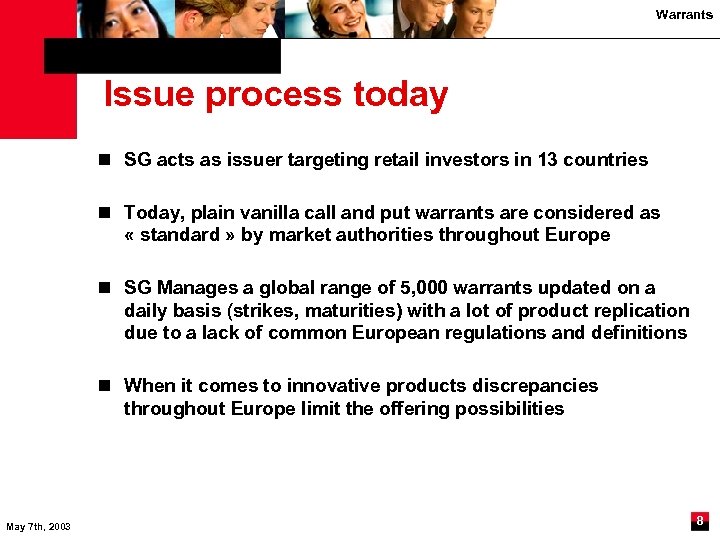 Warrants Issue process today n SG acts as issuer targeting retail investors in 13