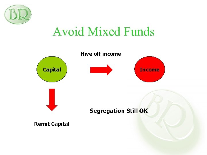 Avoid Mixed Funds Hive off income Capital Income Segregation Still OK Remit Capital 