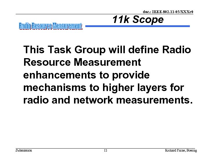 doc. : IEEE 802. 11 -05/XXXr 0 11 k Scope This Task Group will