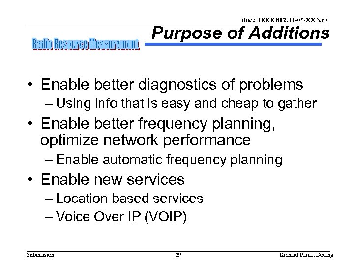 doc. : IEEE 802. 11 -05/XXXr 0 Purpose of Additions • Enable better diagnostics