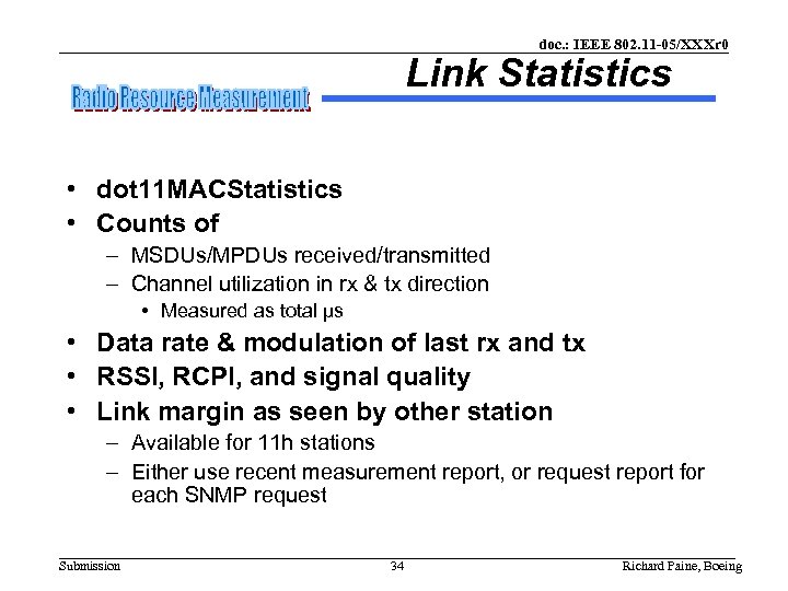 doc. : IEEE 802. 11 -05/XXXr 0 Link Statistics • dot 11 MACStatistics •