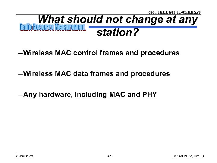 doc. : IEEE 802. 11 -05/XXXr 0 What should not change at any station?