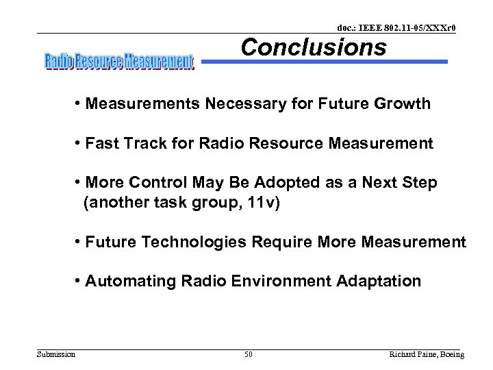 doc. : IEEE 802. 11 -05/XXXr 0 Conclusions • Measurements Necessary for Future Growth