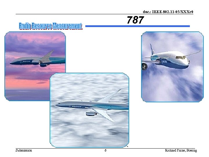 doc. : IEEE 802. 11 -05/XXXr 0 787 Submission 6 Richard Paine, Boeing 