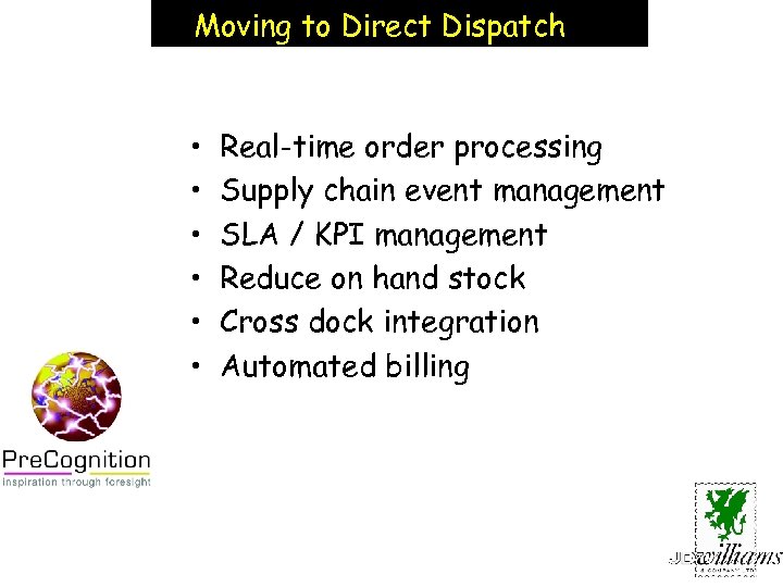 Moving to Direct Dispatch • • • Real-time order processing Supply chain event management