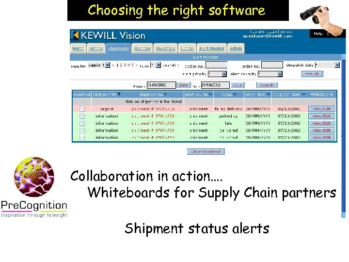 Choosing the right software Collaboration in action…. Whiteboards for Supply Chain partners Shipment status