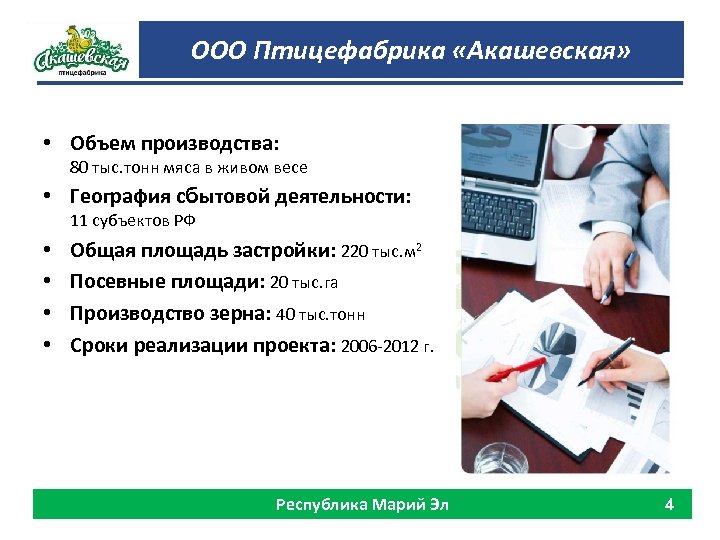 ООО Птицефабрика «Акашевская» • Объем производства: 80 тыс. тонн мяса в живом весе •