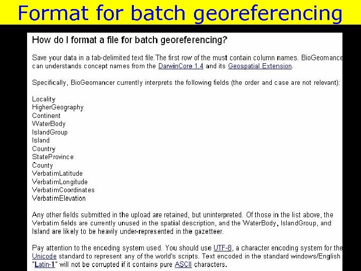 Format for batch georeferencing 