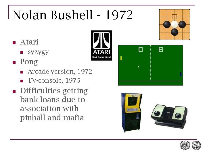 Nolan Bushell - 1972 n Atari n n Pong n n n syzygy Arcade