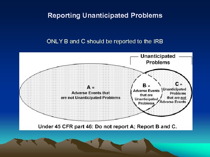 Reporting Unanticipated Problems ONLY B and C should be reported to the IRB 