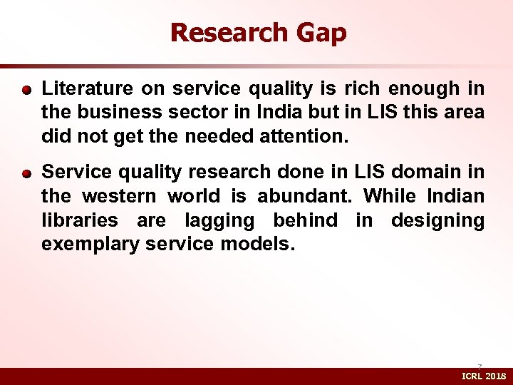 Research Gap Literature on service quality is rich enough in the business sector in
