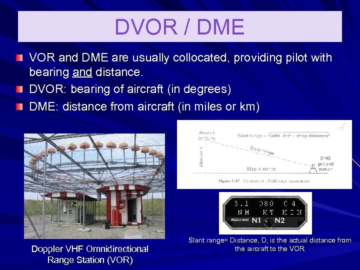 DVOR / DME VOR and DME are usually collocated, providing pilot with bearing and