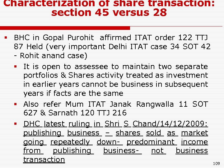 Characterization of share transaction: section 45 versus 28 § BHC in Gopal Purohit affirmed