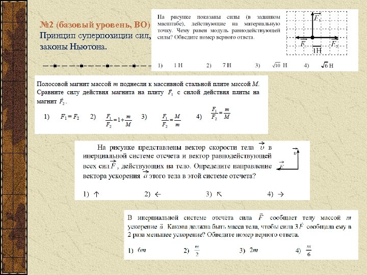 № 2 (базовый уровень, ВО) Принцип суперпозиции сил, законы Ньютона. 