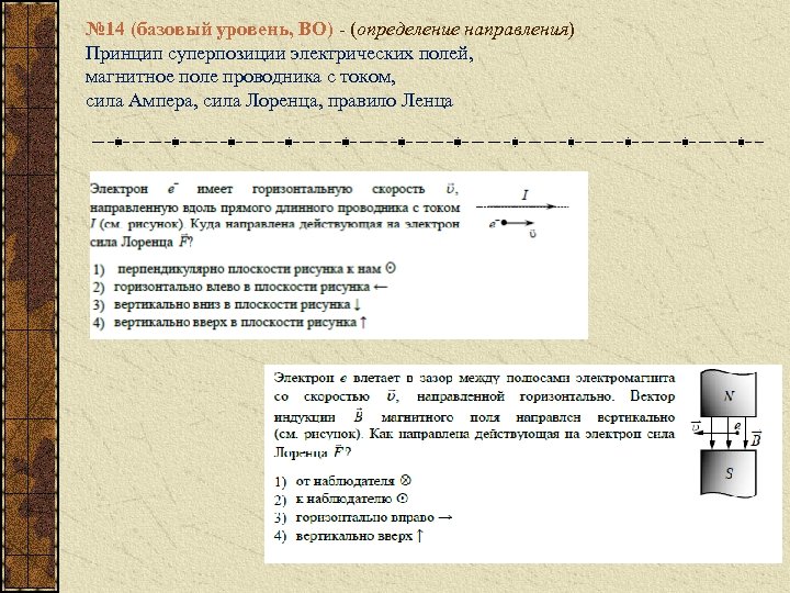 № 14 (базовый уровень, ВО) - (определение направления) Принцип суперпозиции электрических полей, магнитное поле