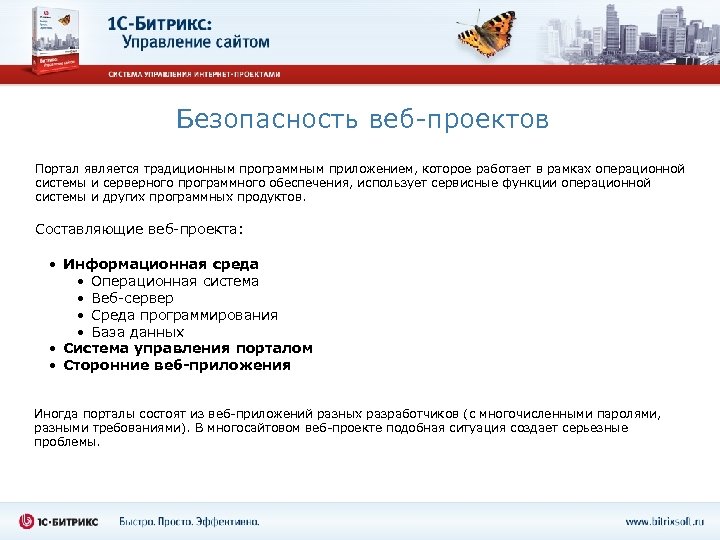 Безопасность веб-проектов Портал является традиционным программным приложением, которое работает в рамках операционной системы и