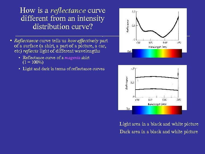 How is a reflectance curve different from an intensity distribution curve? magenta shirt •