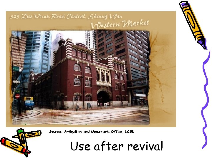 Source: Antiquities and Monuments Office, LCSD Use after revival 