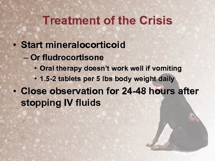 Treatment of the Crisis • Start mineralocorticoid – Or fludrocortisone • Oral therapy doesn’t