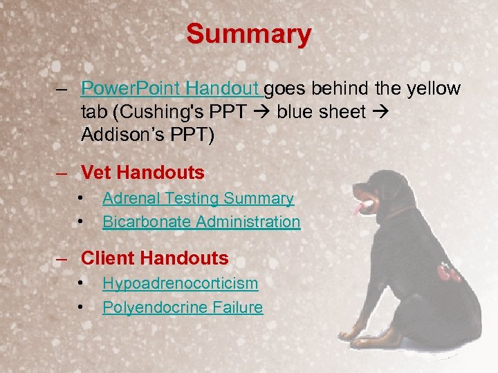 Summary – Power. Point Handout goes behind the yellow tab (Cushing's PPT blue sheet