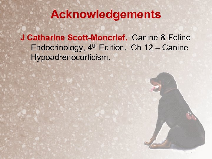 Acknowledgements J Catharine Scott-Moncrief. Canine & Feline Endocrinology, 4 th Edition. Ch 12 –