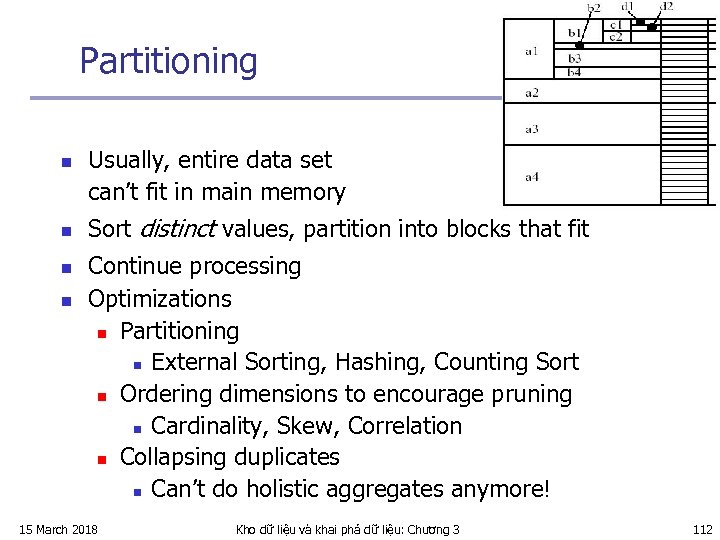 Partitioning n n Usually, entire data set can’t fit in main memory Sort distinct