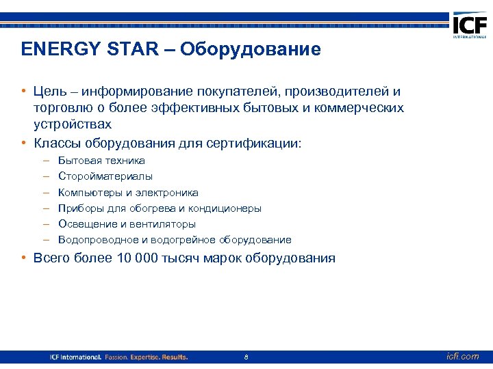ENERGY STAR – Оборудование • Цель – информирование покупателей, производителей и торговлю о более