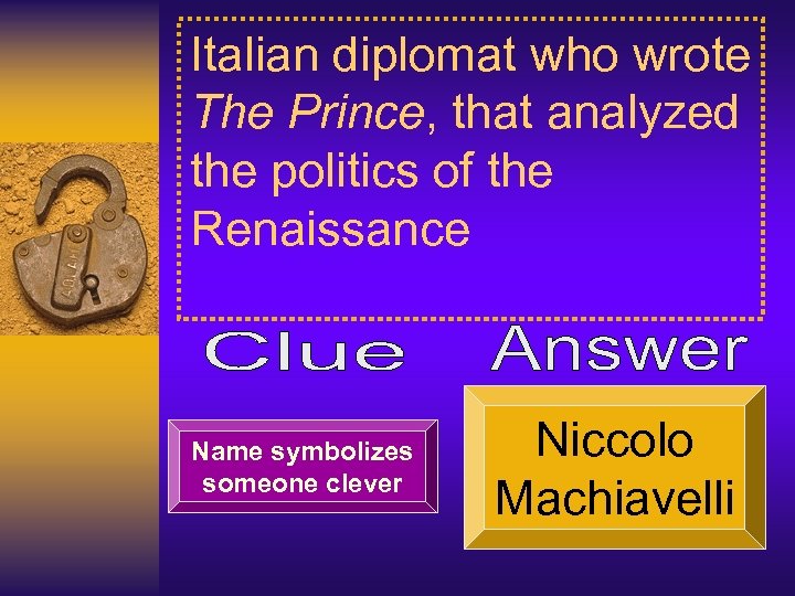 Italian diplomat who wrote The Prince, that analyzed the politics of the Renaissance Name
