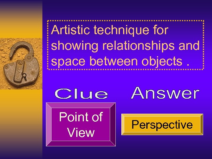 Artistic technique for showing relationships and space between objects. Point of View Perspective 