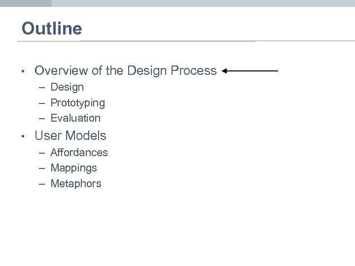 Outline • Overview of the Design Process – Design – Prototyping – Evaluation •