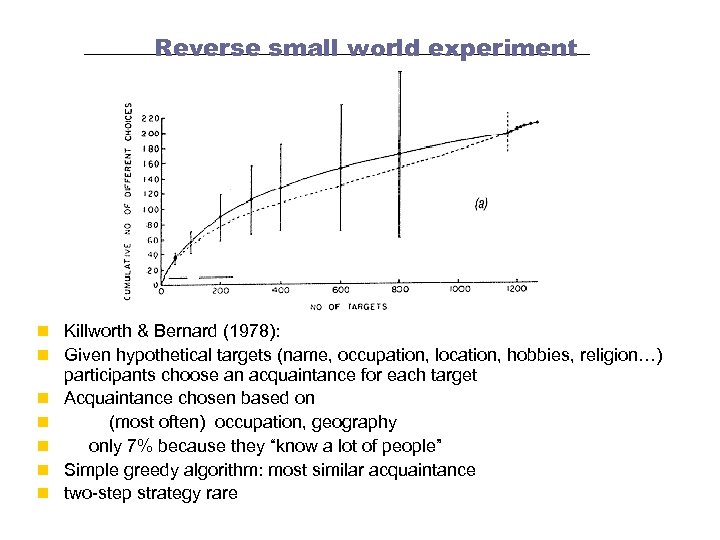 Reverse small world experiment n Killworth & Bernard (1978): n Given hypothetical targets (name,