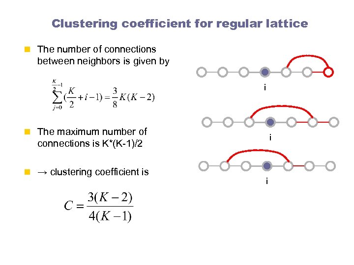 Clustering coefficient for regular lattice n The number of connections between neighbors is given