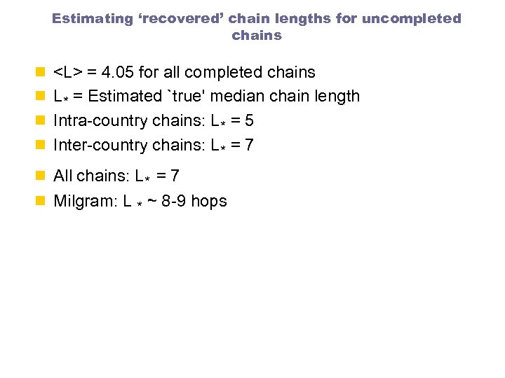 Estimating ‘recovered’ chain lengths for uncompleted chains n <L> = 4. 05 for all