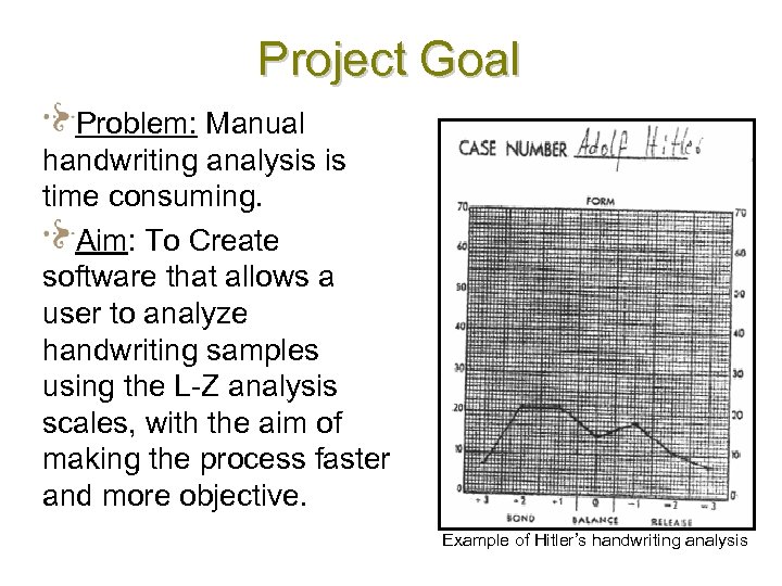 Project Goal Problem: Manual handwriting analysis is time consuming. Aim: To Create software that
