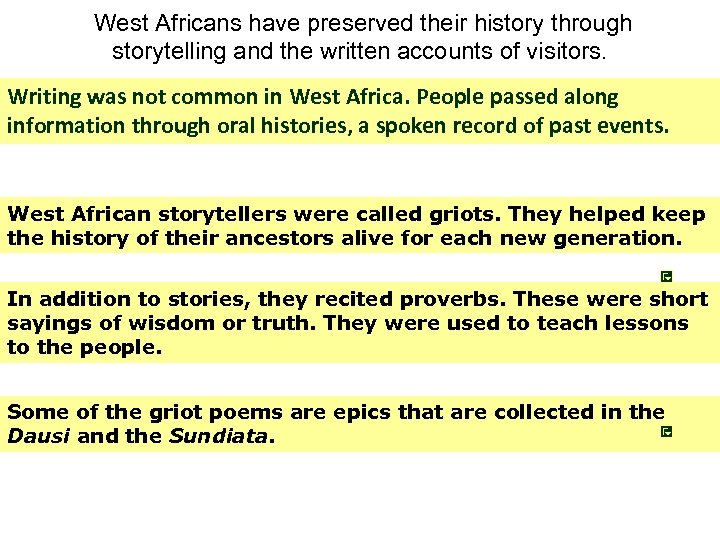 West Africans have preserved their history through storytelling and the written accounts of visitors.