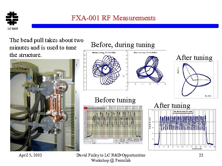 FXA-001 RF Measurements LC R&D The bead pull takes about two minutes and is